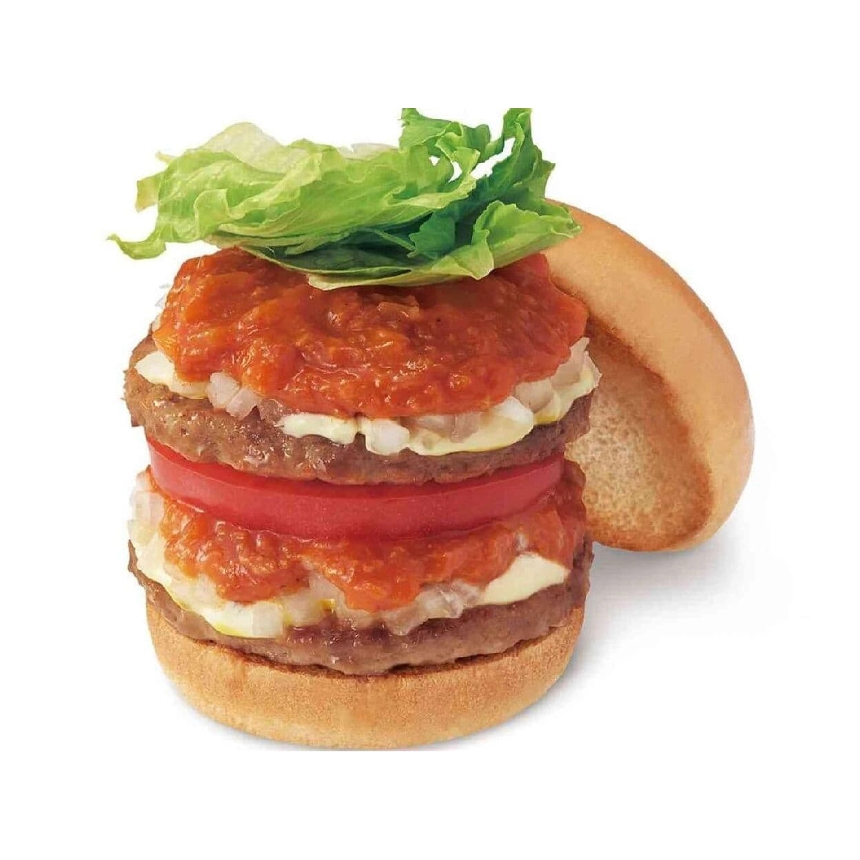 burger with three square-shaped patties